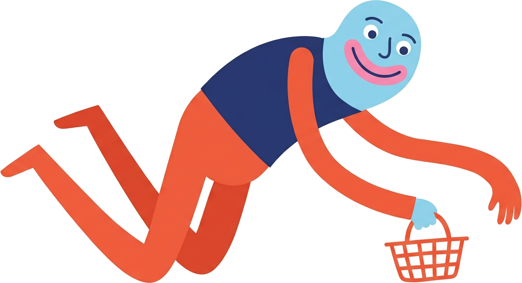 Personnage illustré qui saute avec un petit panier